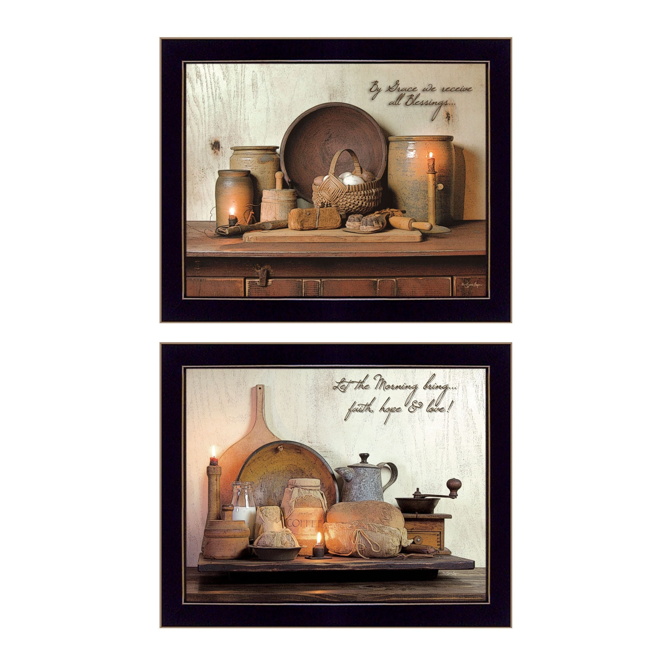 'By Grace Collection' 2-Piece Vignette By Susan Boyer, Printed Wall Art, Ready To Hang Framed Poster, Black Frame