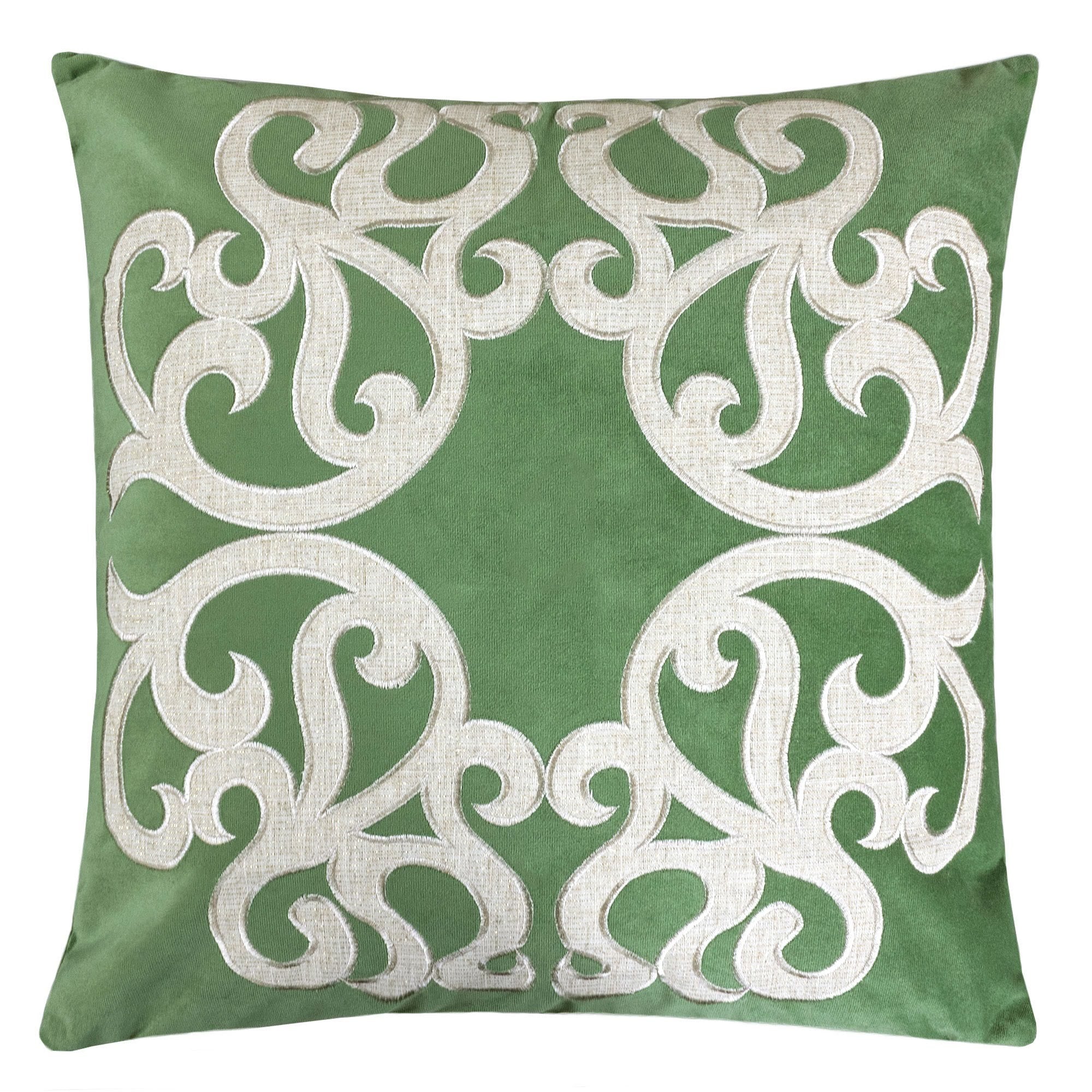 Dora Vintage Vine Green Polyester Velvet Pillow Cover with Matching Back, 20x20 inches