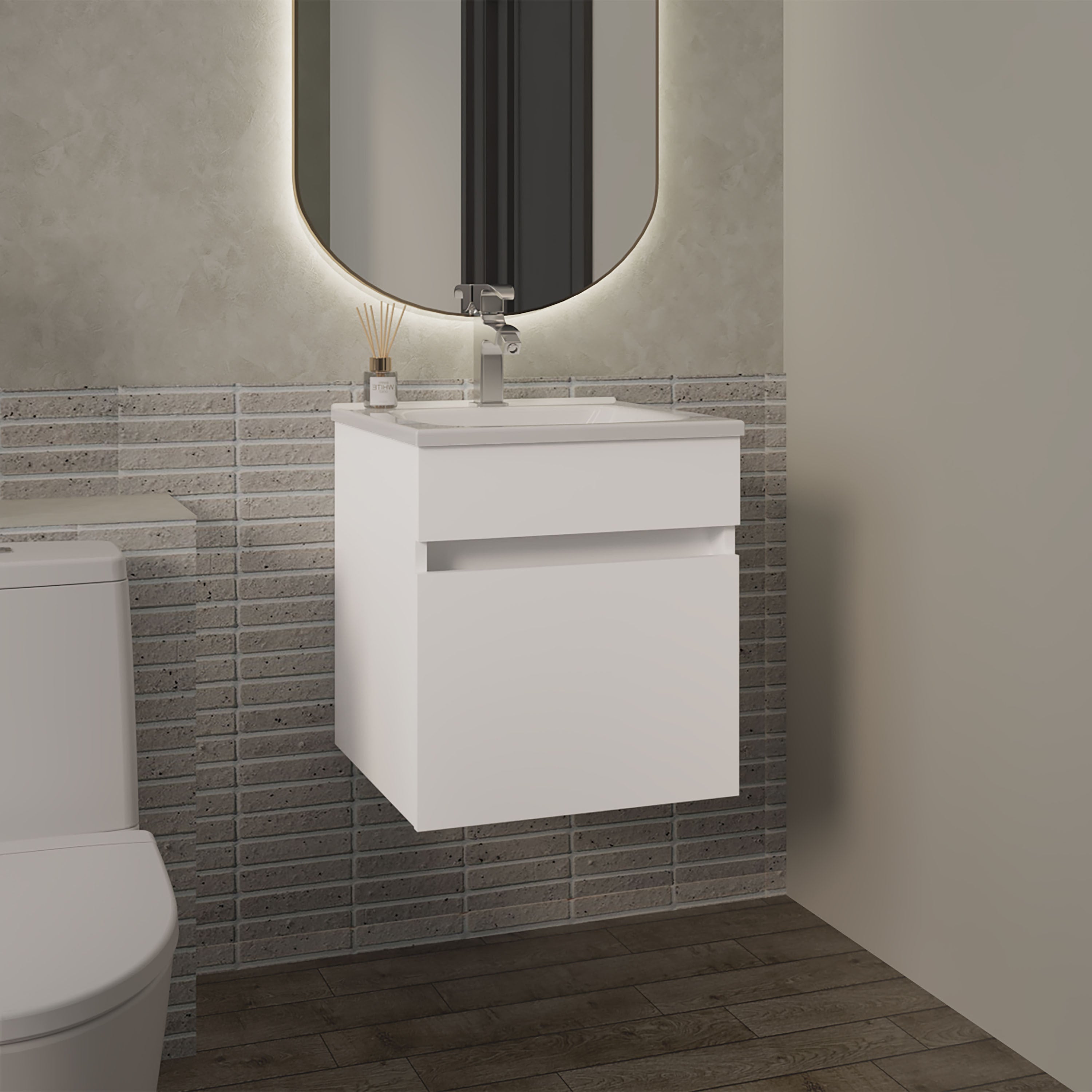 Primavera 18' Wide Floating Bathroom Vanity, With One Cabinet And Two Shelves, White