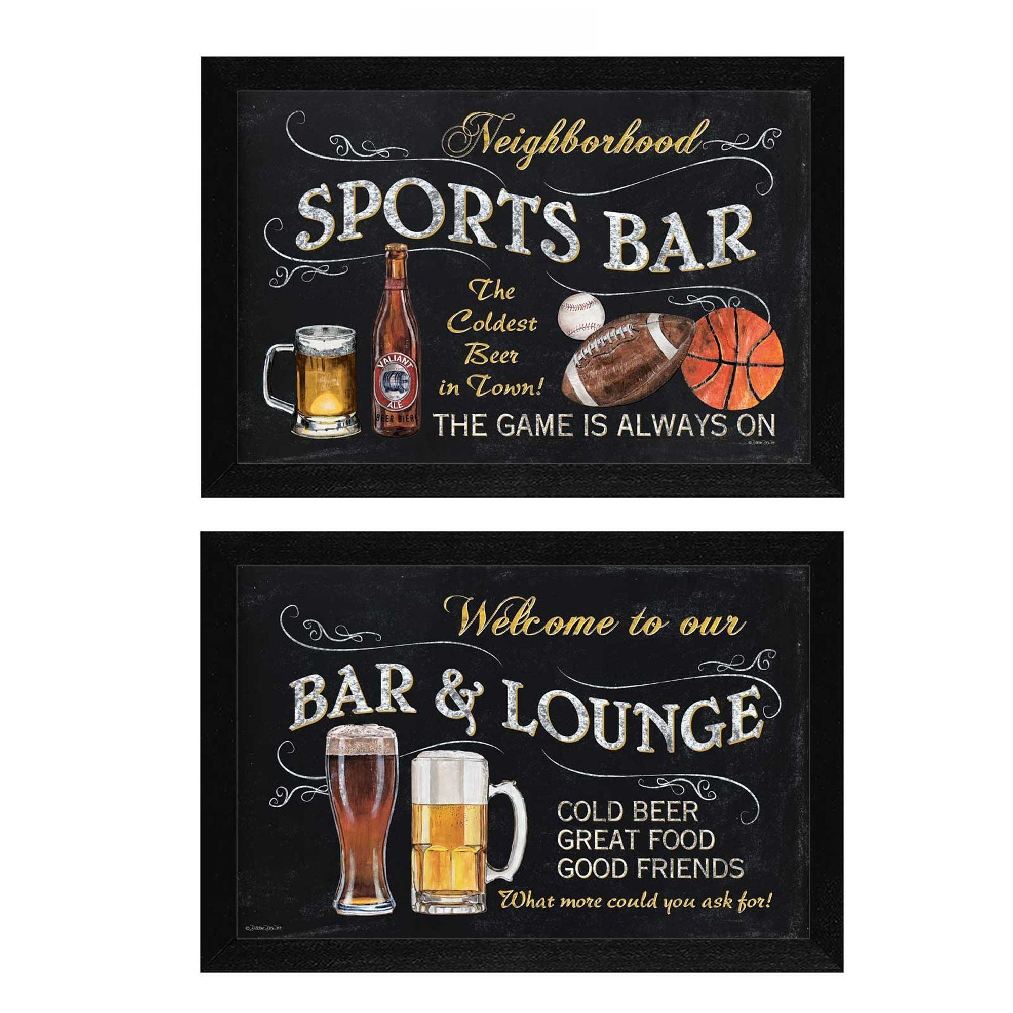 'Sports Bar Collection' 2-Piece Vignette By Debbie DeWitt, Printed Wall Art, Ready To Hang Framed Poster, Black Frame