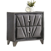 Fully Upholstered Frame 1pc Nightstand Gray Fabric Crystal-like Acrylic Knobs Glass Top Chrome Legs