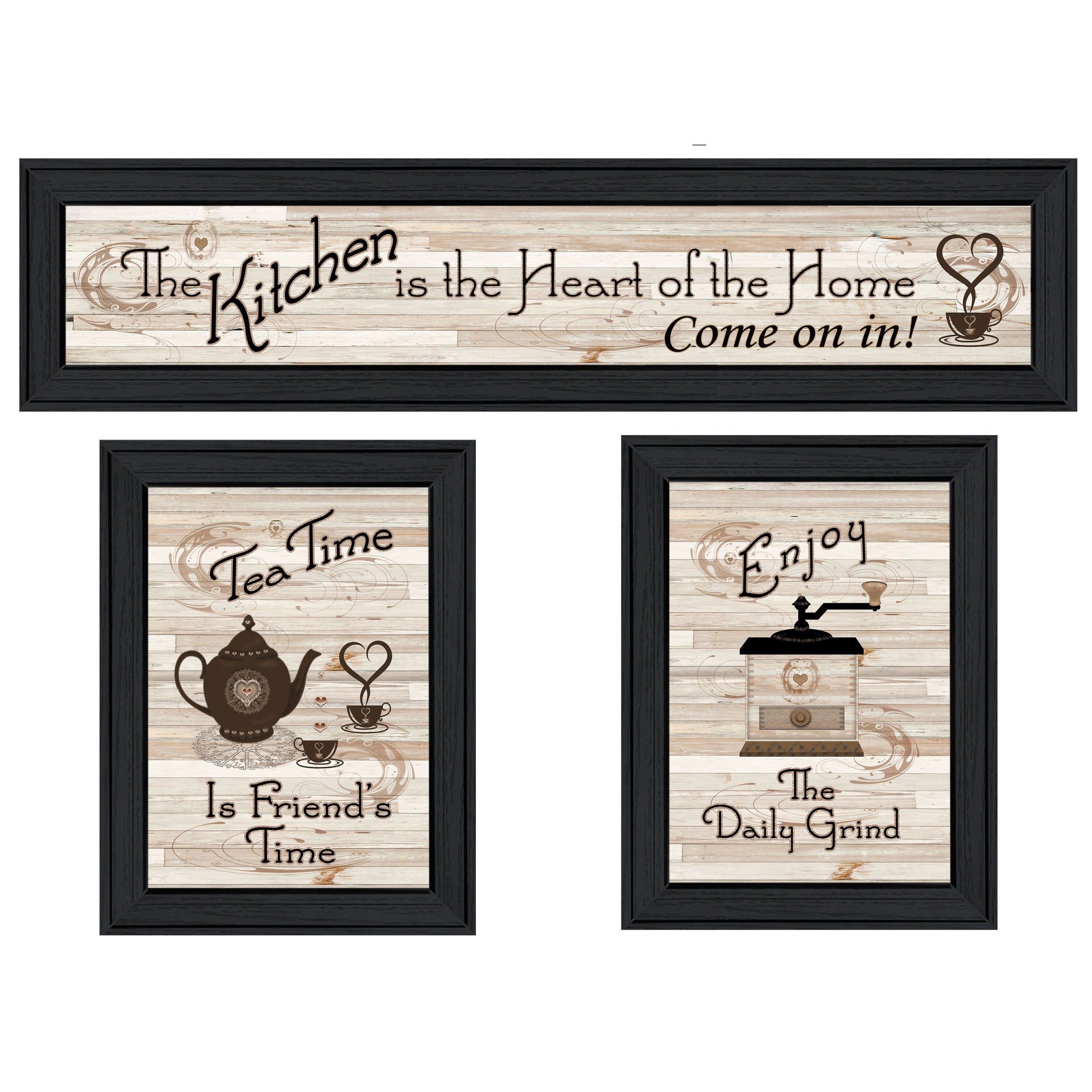 'Kitchen Friendship Collection III' 3-Piece Vignette By Artisan Trendy Decor, Ready to Hang Framed Print, Black Frame