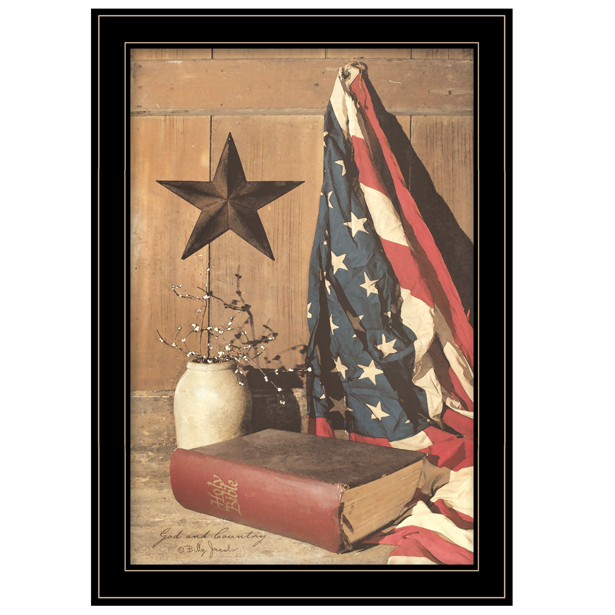 'God and Country' by Billy Jacobs, Ready to Hang Framed Print, Black Frame