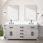 White Oak Double Bath Vanity 72 in. W x 22 in. D, with White Quartz Top