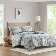 3 Piece Floral Printed Cotton Comforter Set Blue King/Cal King