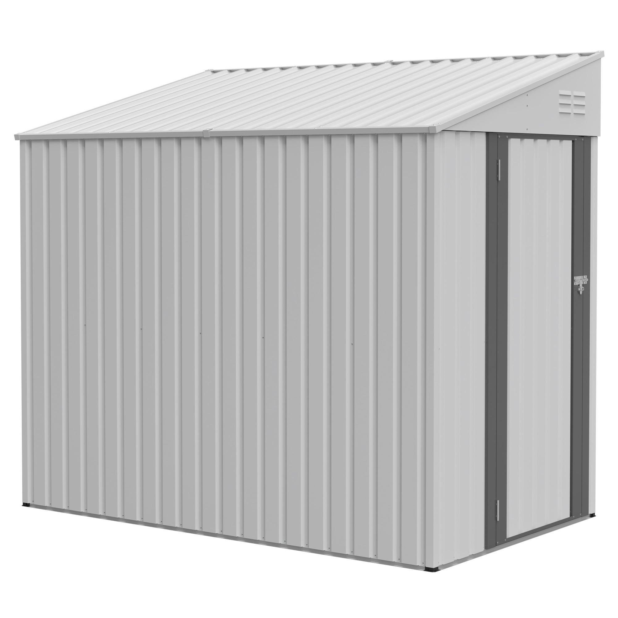 White 4' x 7' Lean-To Storage Shed, Heavy-Duty Metal Outdoor Garden & Bike Shed with Lockable Door, Easy Assembly Backyard Storage Solution