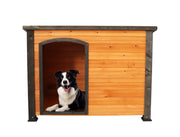 45'Dog House Outdoor and indoor wooden kennel, winter strap with elevated feet, large dog weatherproof (gold red and black)