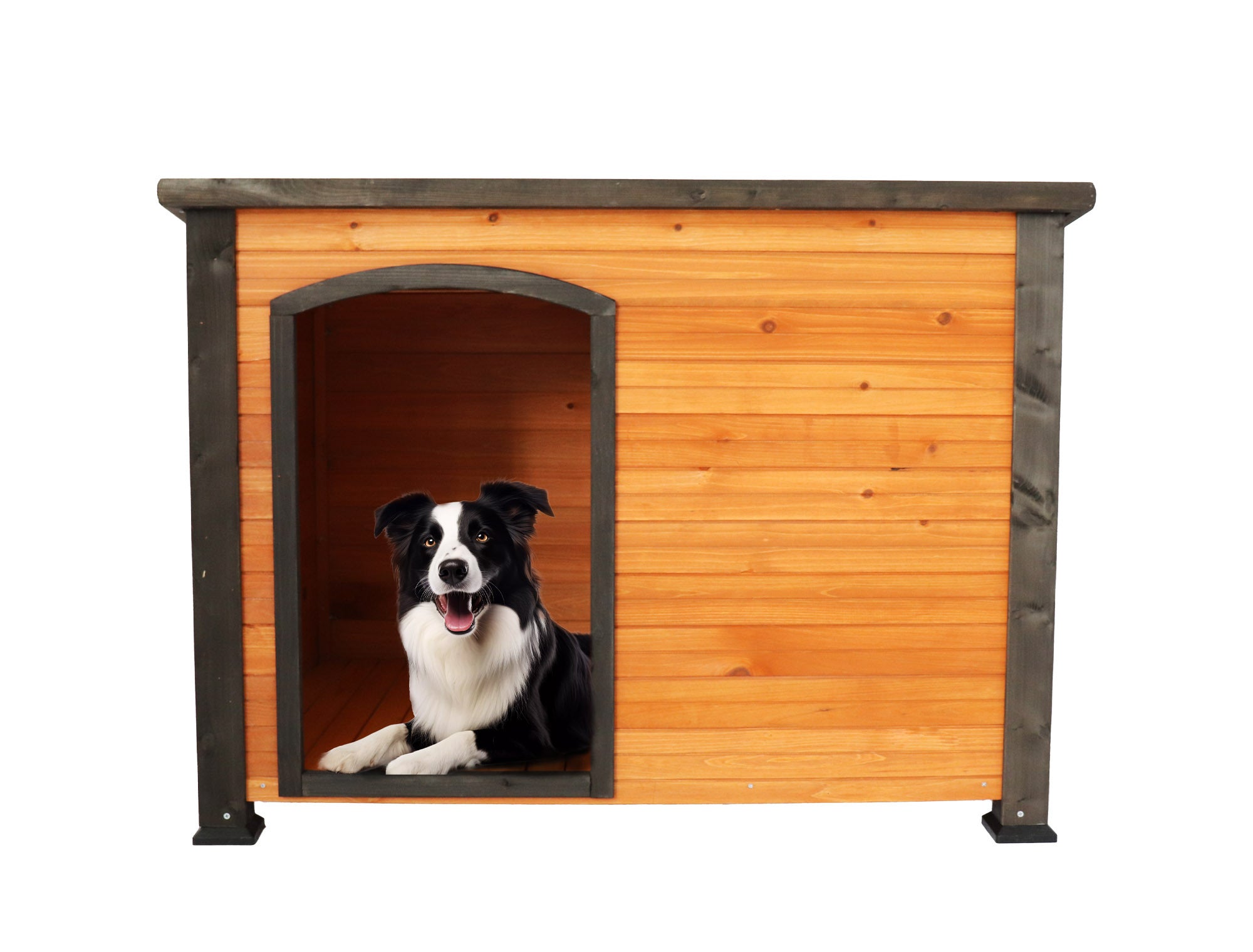 45'Dog House Outdoor and indoor wooden kennel, winter strap with elevated feet, large dog weatherproof (gold red and black)