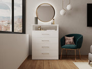 Dresser, Four Drawers, One Shelf, Superior Top, White