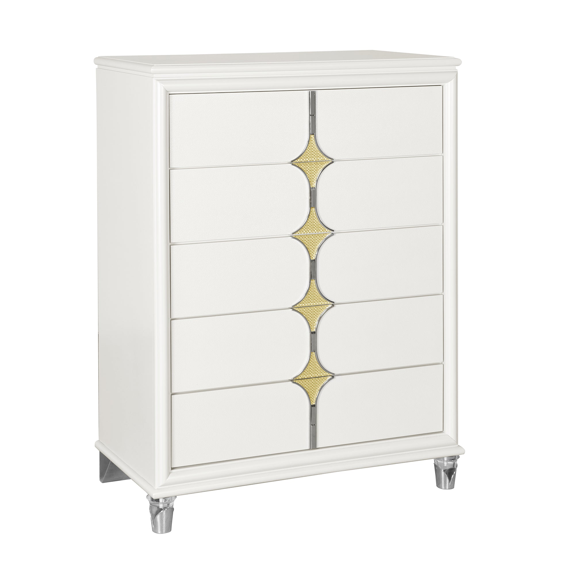 URIUNI Contemporary Gold Chest with Acrylic & Stainless Steel Accents in Solid Wood and MDF