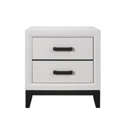 MIRAGE White Nightstand with 2 Drawers and Black Hardware in Rubber Wood