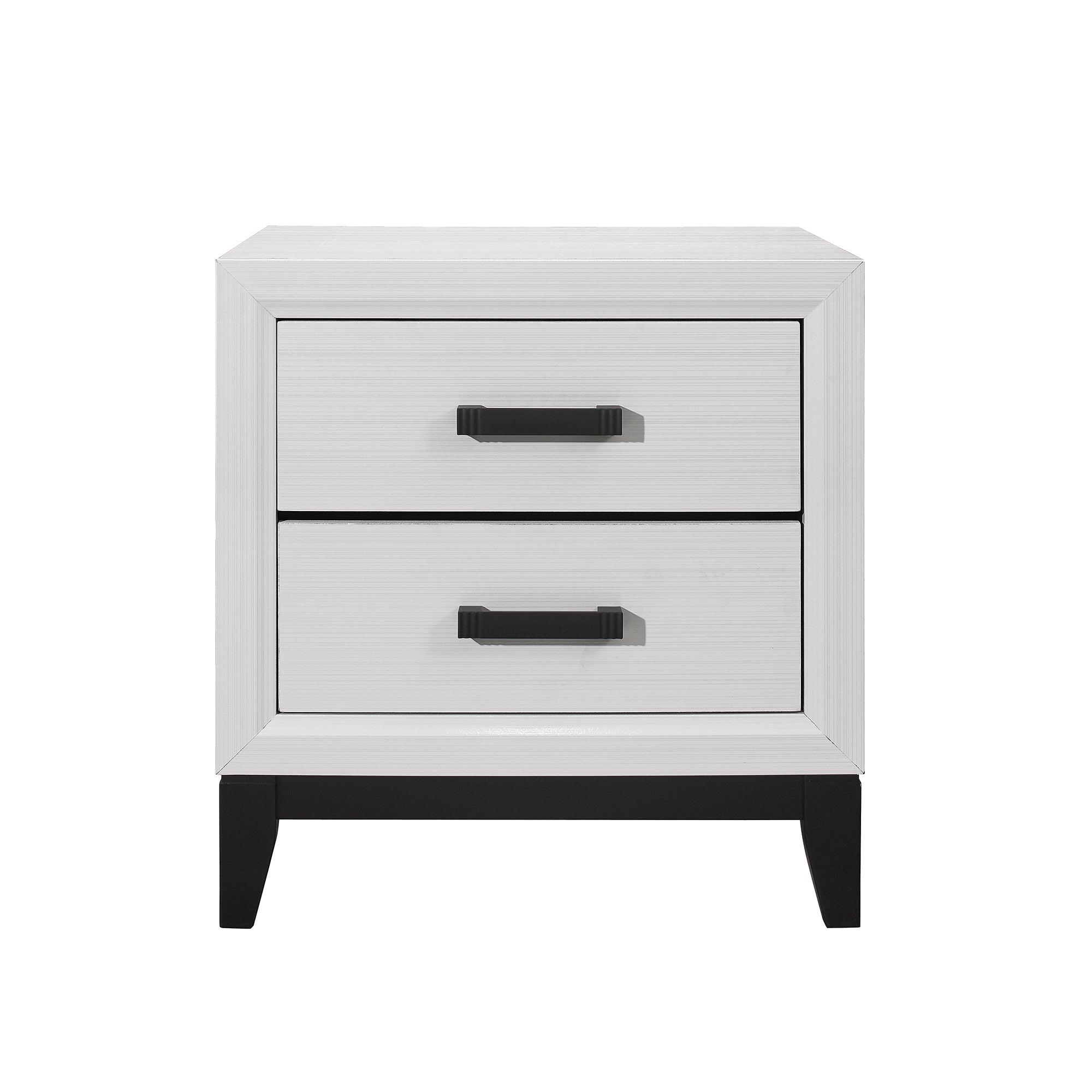 MIRAGE White Nightstand with 2 Drawers and Black Hardware in Rubber Wood