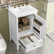20' Bathroom Vanity with Sink, Bathroom Cabinet with A Door, Door Shelf Storage and Adiustable Foot Pads, A Drawer, White