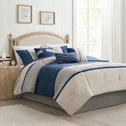 7 Piece Faux Suede Comforter Set Blue King
