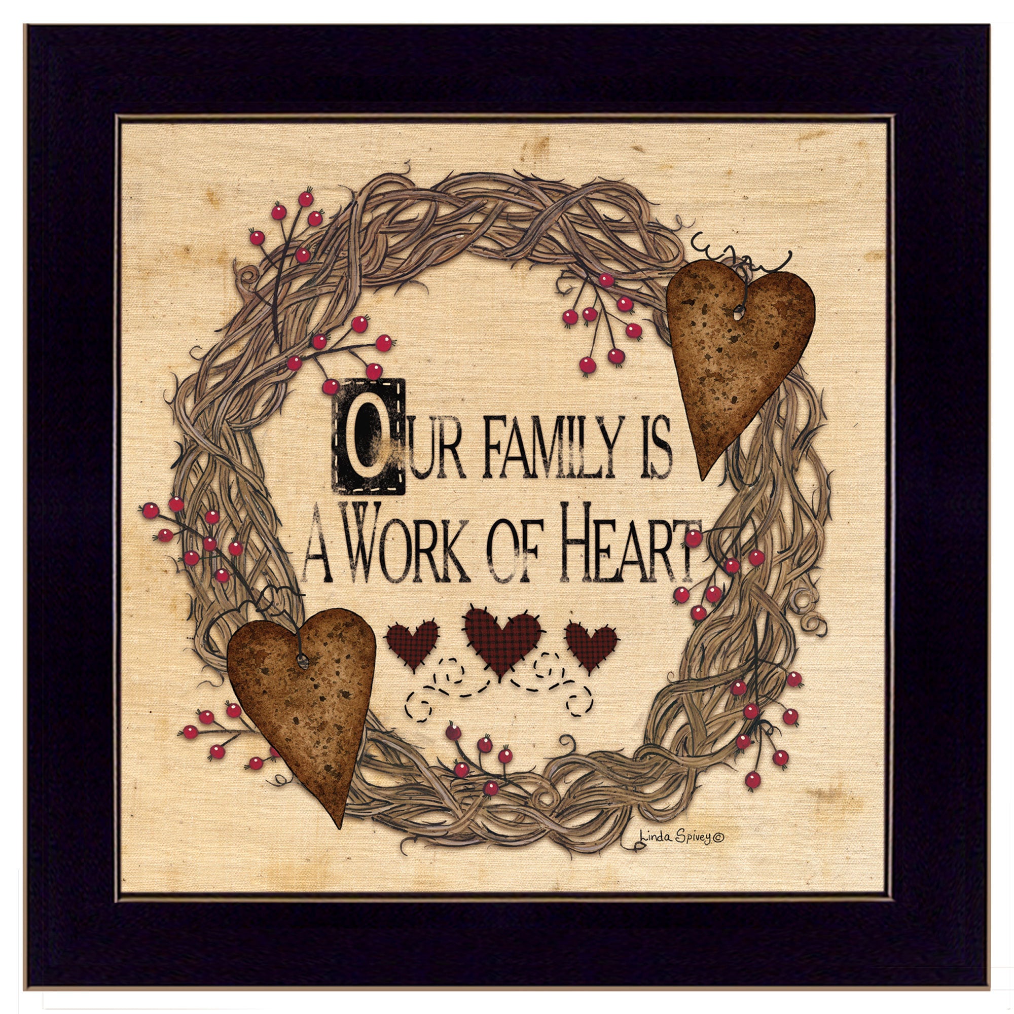 'Our Family is a work of the Heart' Linda Spivey, Ready to Hang Framed Print, Black Frame