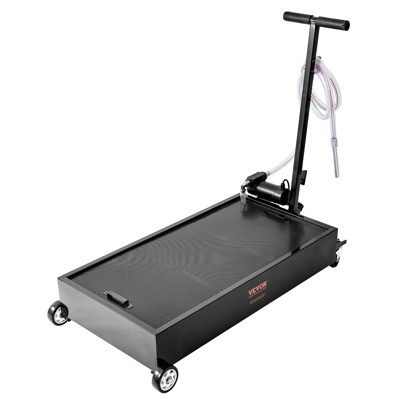 Low Profile Oil Drain Pan, 20 Gallon Oil Drain Pan with Pump, Oil Change Pan with 180W Electric Pump, 8.2ft Hose & Folding Handle, Rolling Oil Drain Cart for Trucks, Buses, RVs