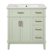 Modern 30' Bathroom Vanity with Ceramic Sink, Soft-Close Doors, Deep & Standard Drawer, Green Solid Wood & MDF