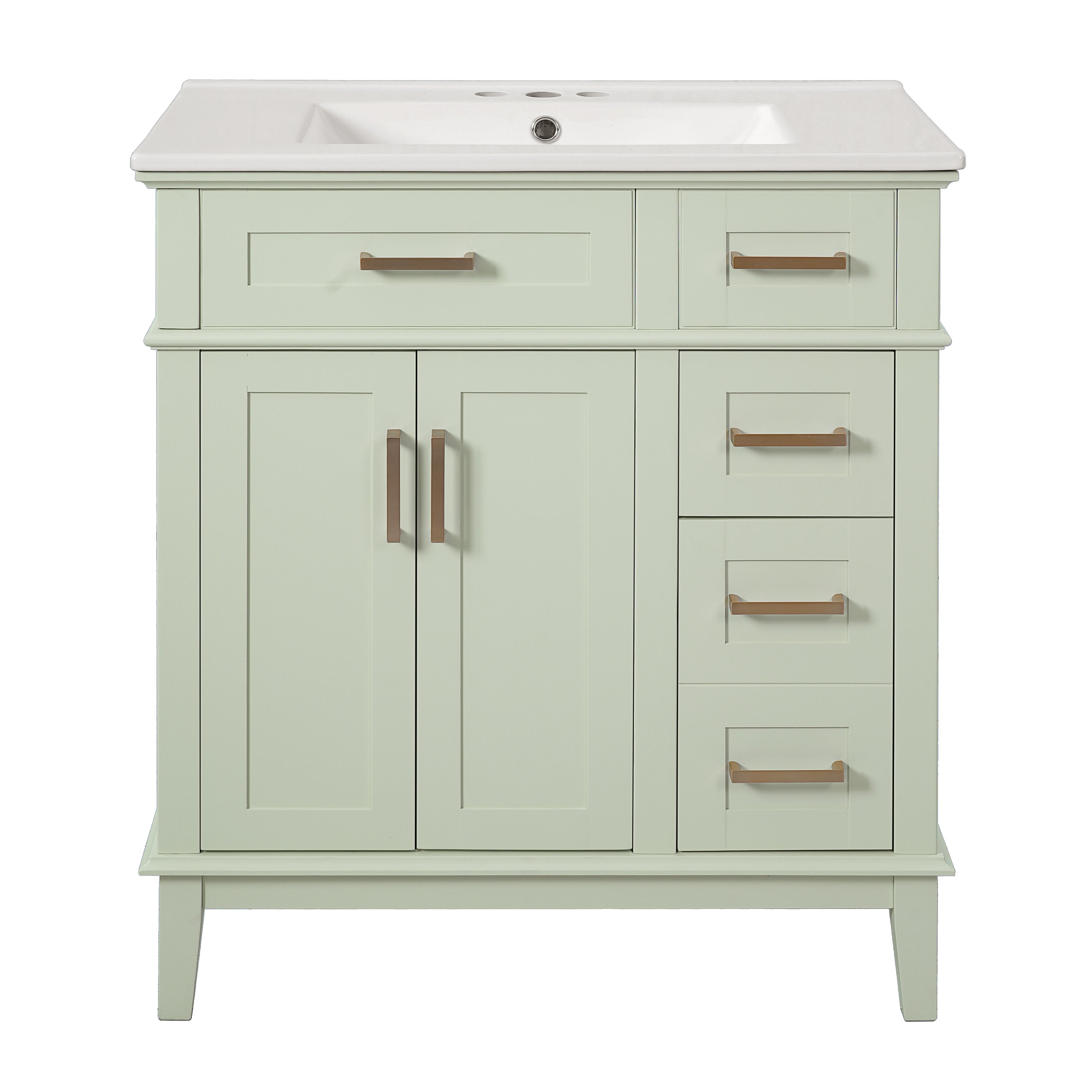 Modern 30' Bathroom Vanity with Ceramic Sink, Soft-Close Doors, Deep & Standard Drawer, Green Solid Wood & MDF
