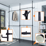 Three Clothing Rack, Adjustable Racks for Hanging Clothes, 2 Tier Clothes Heavy Duty Garment White Closet Freestanding System-Black