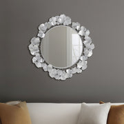 30.5'Eden Gingko Leaf Round Wall Mirror Silver