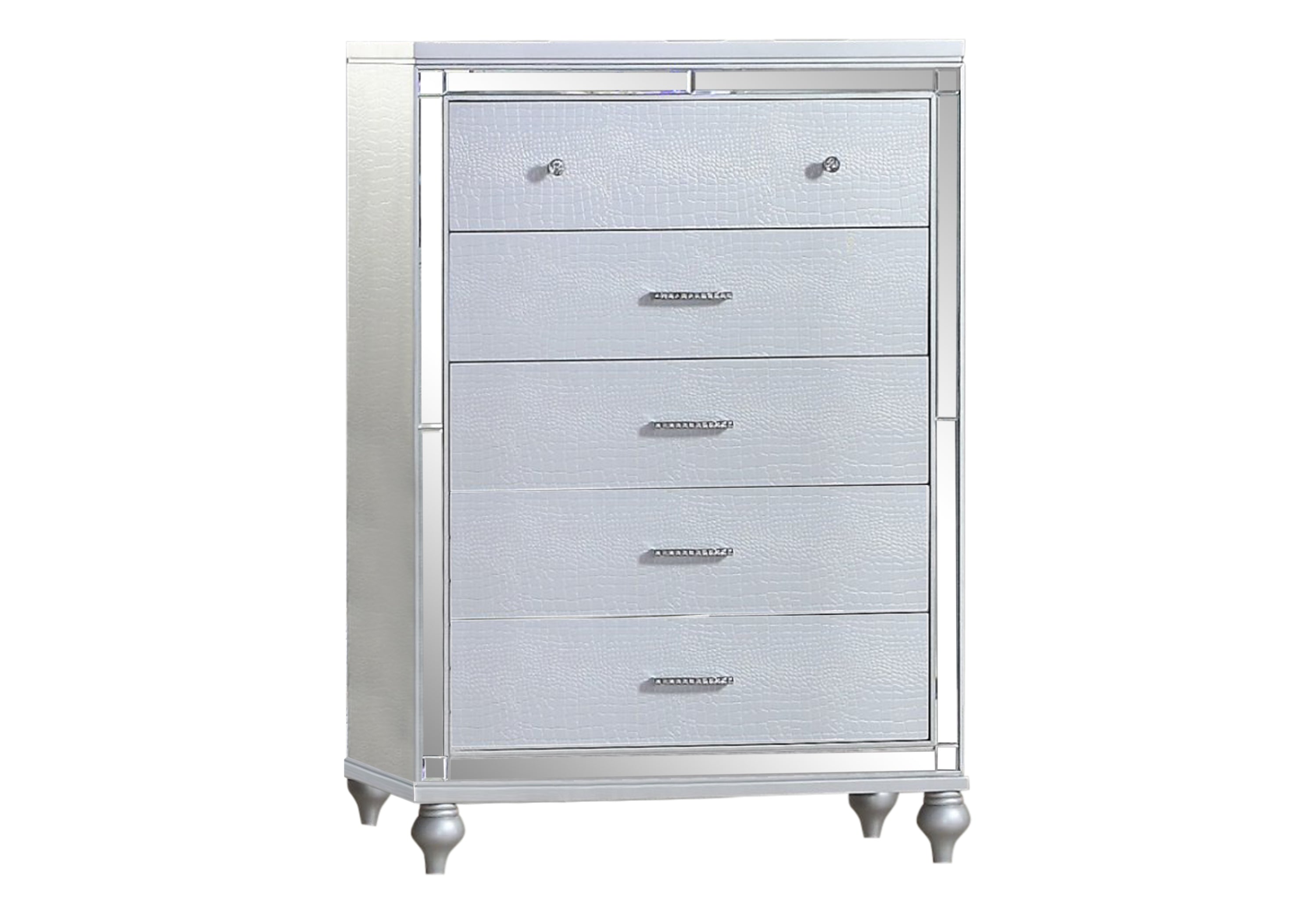 Sterling Mirror Framed 5-Drawer Chest Made With Wood in Silver Color same as 808857880727 (CA inventory)