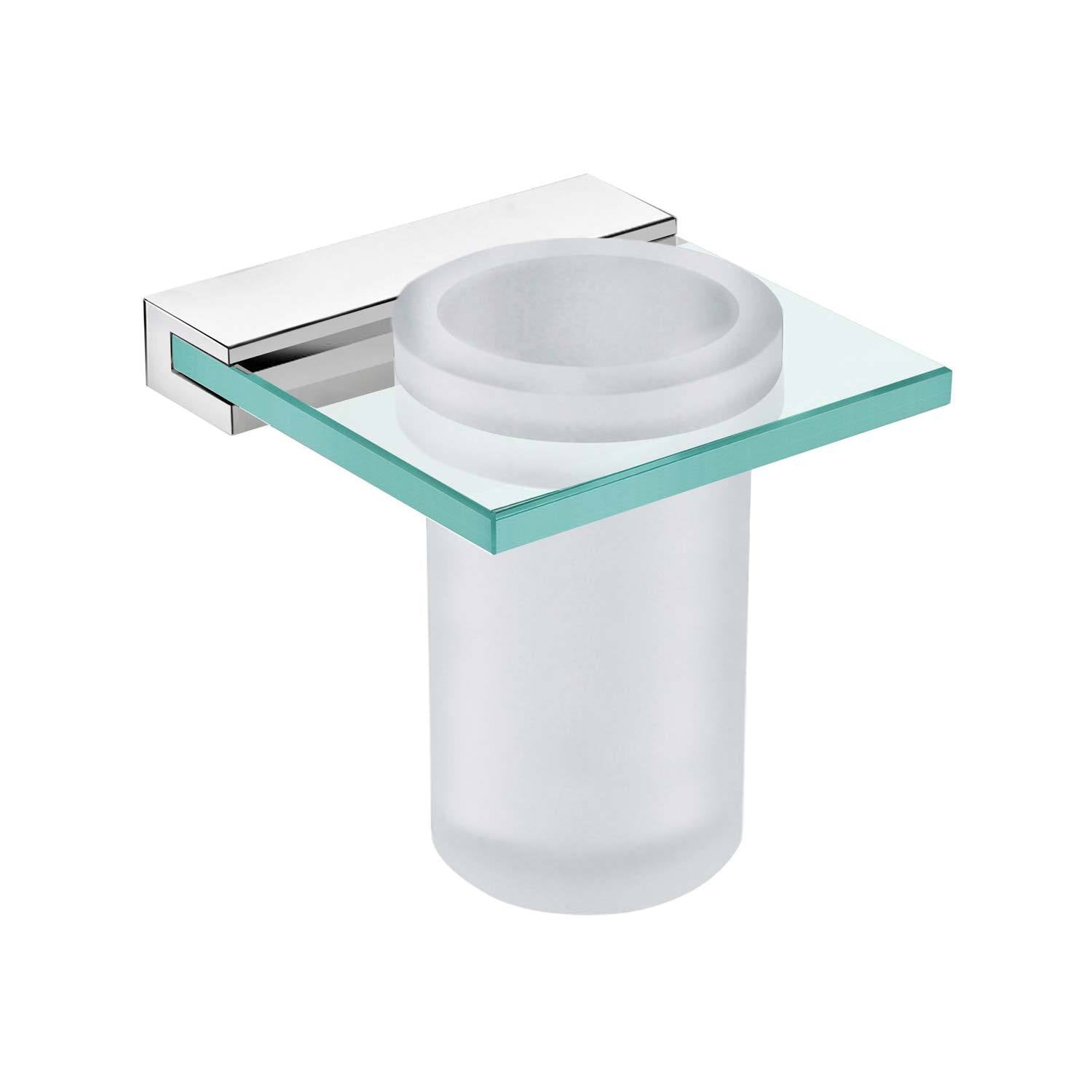 Dax Venice Bathroom Single Tumbler Toothbrush Holder Tempered Clear Glass Chrome Finish