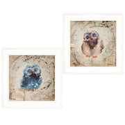 'Wonder Years - Owls' 2-Piece Vignette By Britt Hallowell, Ready to Hang Framed Print, White Frame