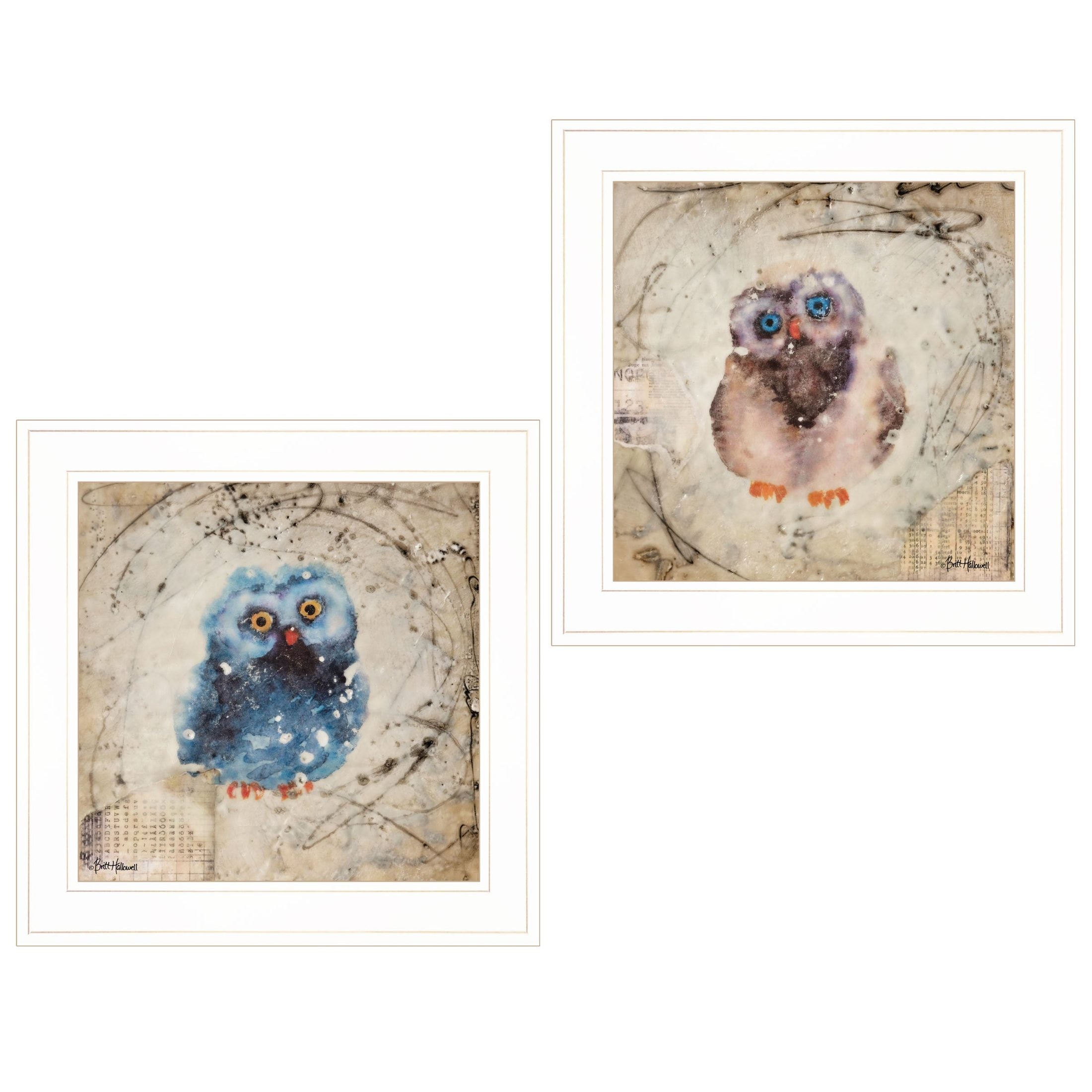 'Wonder Years - Owls' 2-Piece Vignette By Britt Hallowell, Ready to Hang Framed Print, White Frame