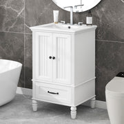 20' Bathroom Vanity with Sink, Bathroom Cabinet with Two Doors, Magnetic Door Stopper and  Adiustable Foot Pads, A Drawer, White