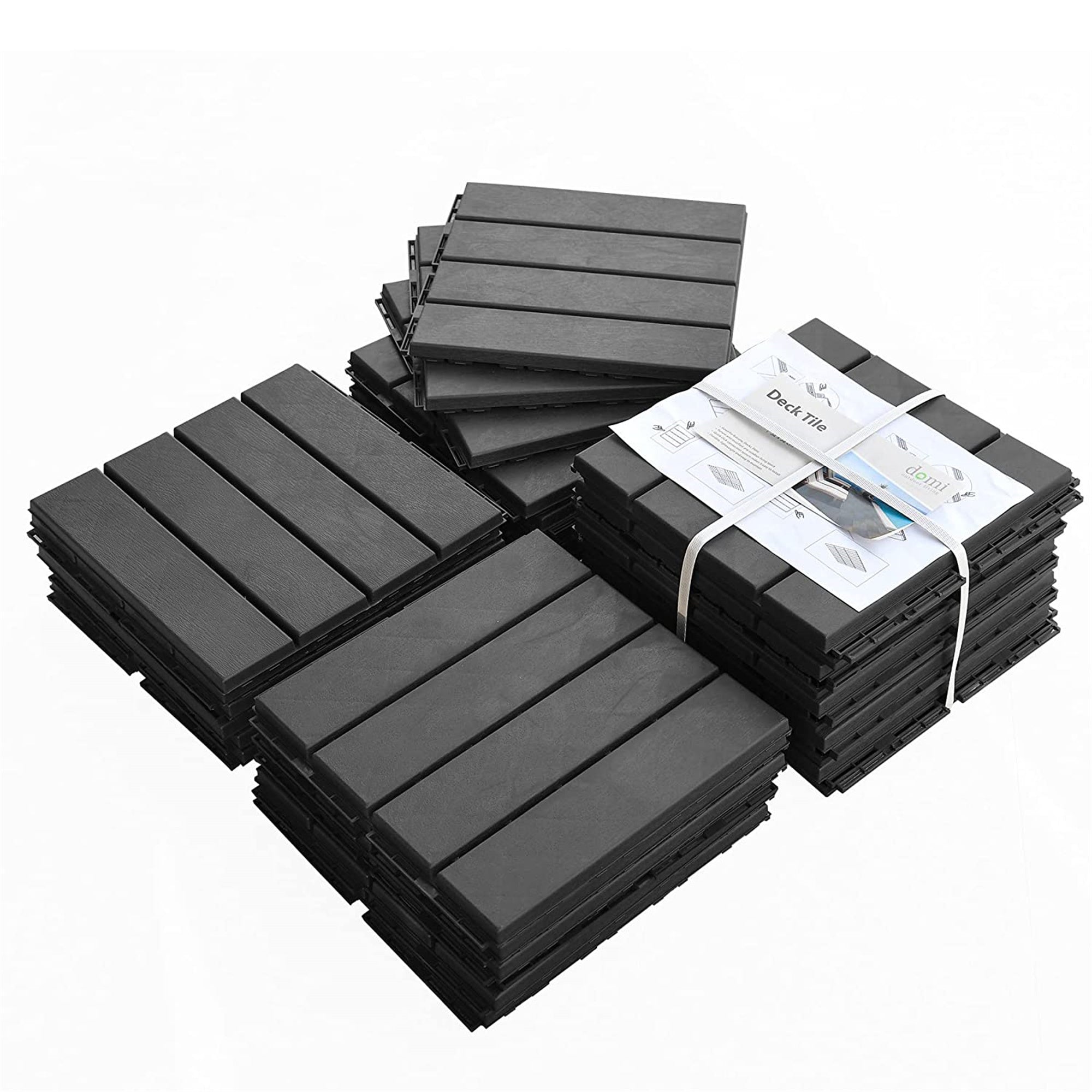 Patio Interlocking Deck Tiles, 12'x12' Square Composite Decking Tiles, Four Slat Plastic Outdoor Flooring Tile All Weather for Balcony Porch Backyard, (Dark Gray, Pack of 27)