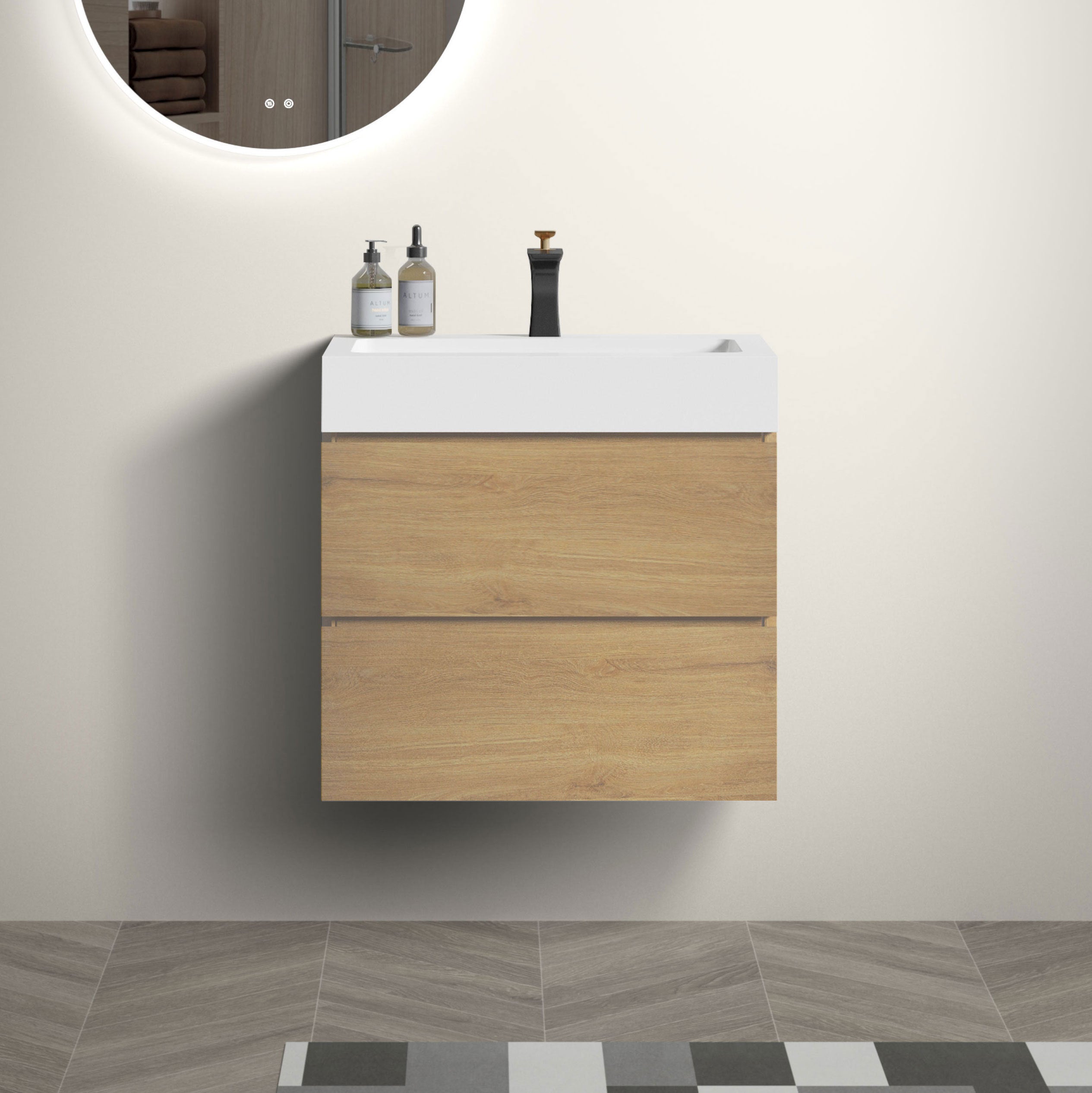 U040-Alice24-106 Alice 24' Natural Oak Bathroom Vanity with Sink, Large Storage Wall Mounted Floating Bathroom Vanity for Modern Bathroom, Pre-assembled