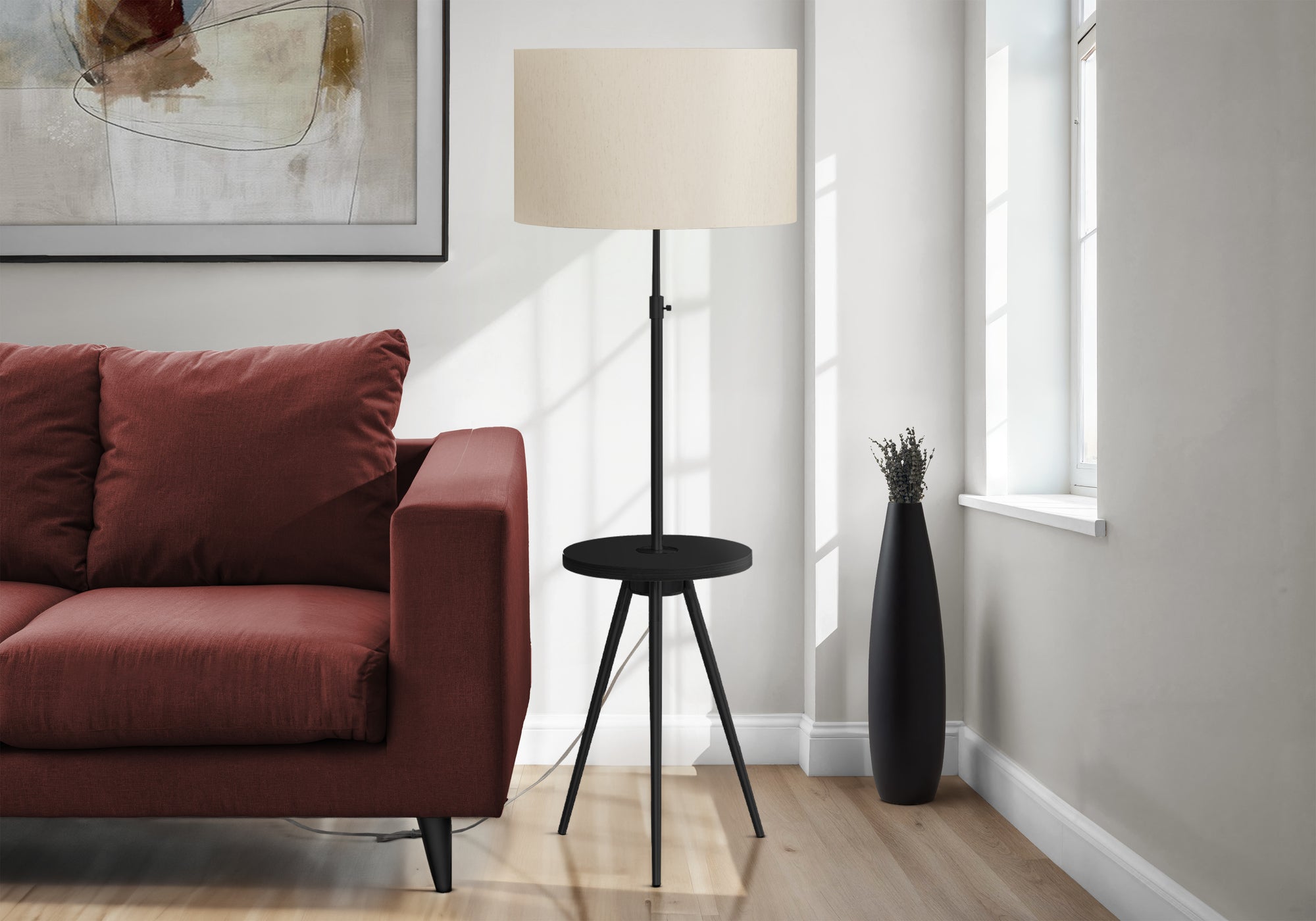 Lighting, Floor Lamp, 63'h, Black Metal, Ivory / Cream Shade, Contemporary