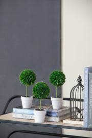 S/3 D3.5x9.5' Mini Faux Topiaries in Cream Pot