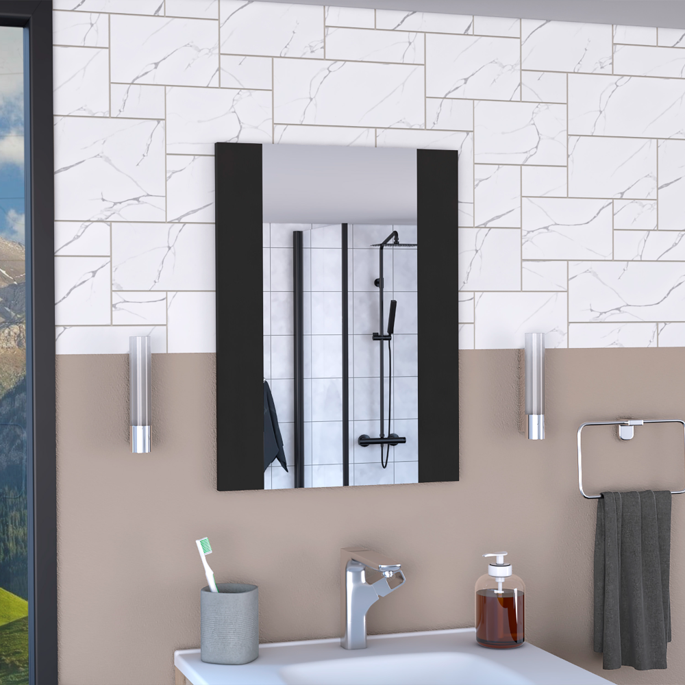 Mirror Cairo, Rectangular Shape, Looking Glass, Manuftactured wood Details, Black, Moden