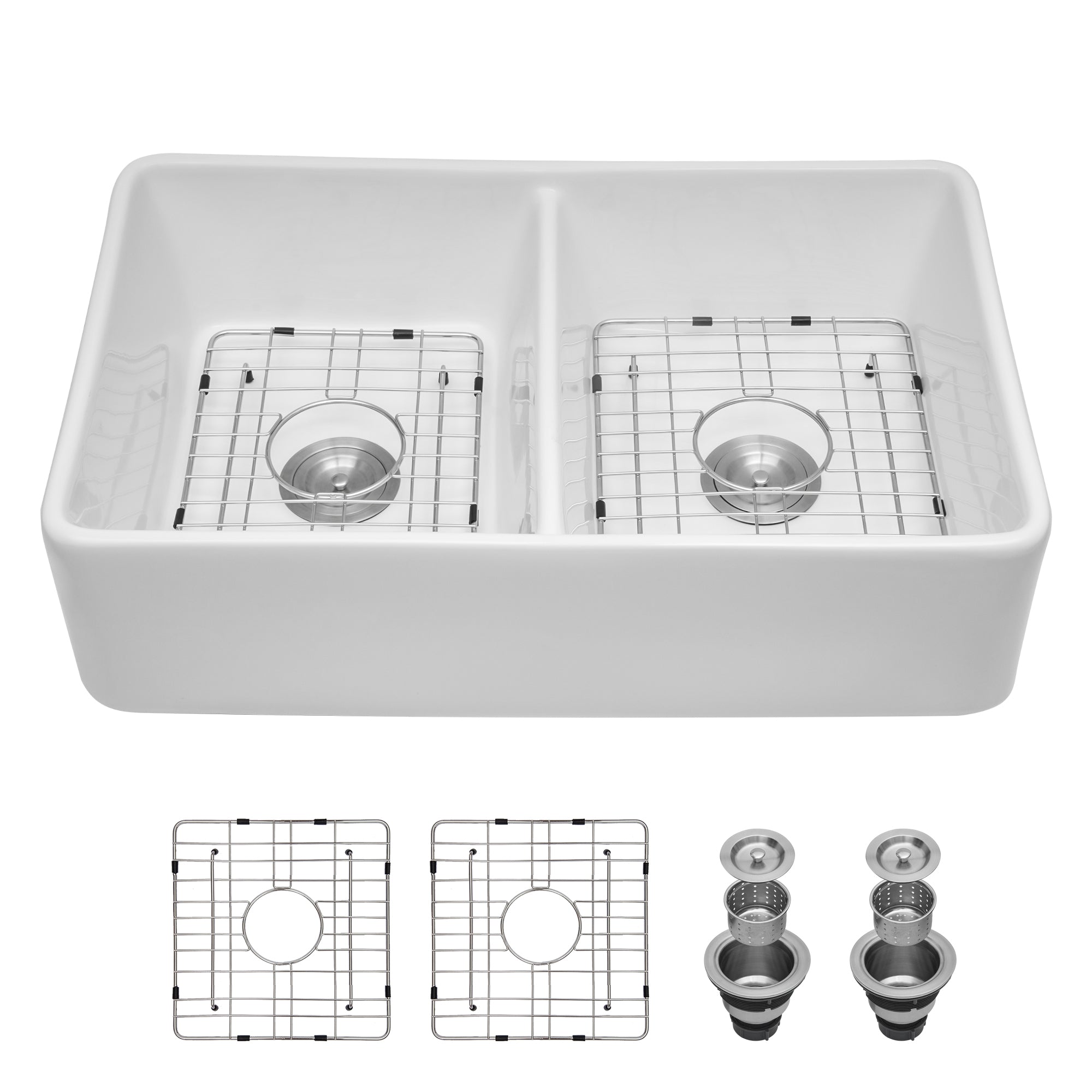 White Ceramic Double Bowl Farmhouse Apron Front Kitchen Sink 32 inches, Sturdy and Stylish with Scratch-Resistant Finish