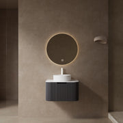 DINA 24' Bathroom Vanity with Sink, Modern Wall-Mounted Floating Curved Edges Striped Bathroom Storage Cabinet with a Drawer, White Round Ceramic Basin without Faucet, Pre-assembled, Black Color