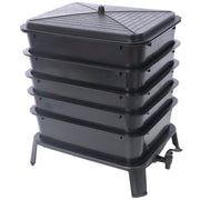 Eco-Friendly 5-Layer Worm Compost Bin with 50L Capacity, Easy Setup Black Plastic Worm Farm Kit