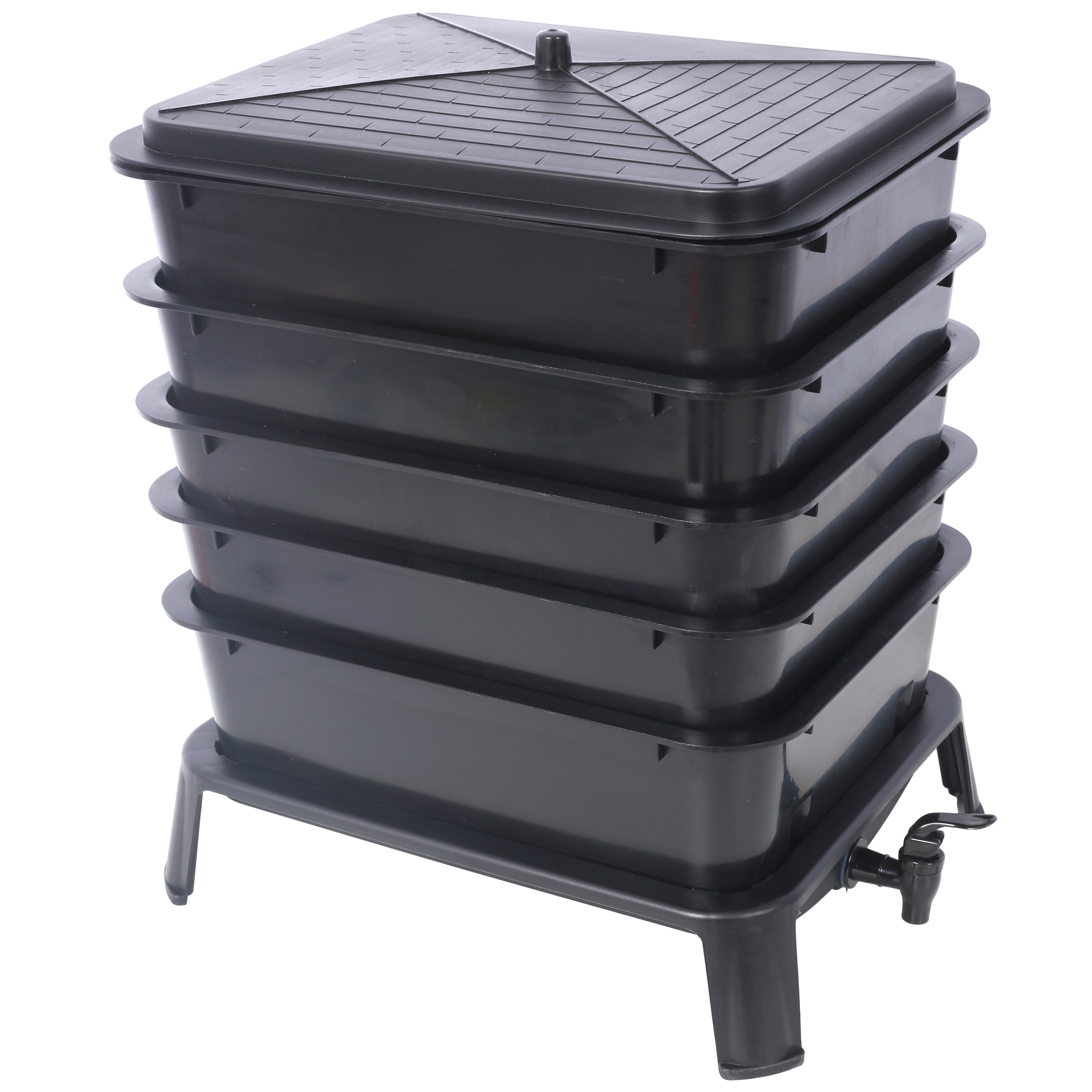 Eco-Friendly 5-Layer Worm Compost Bin with 50L Capacity, Easy Setup Black Plastic Worm Farm Kit