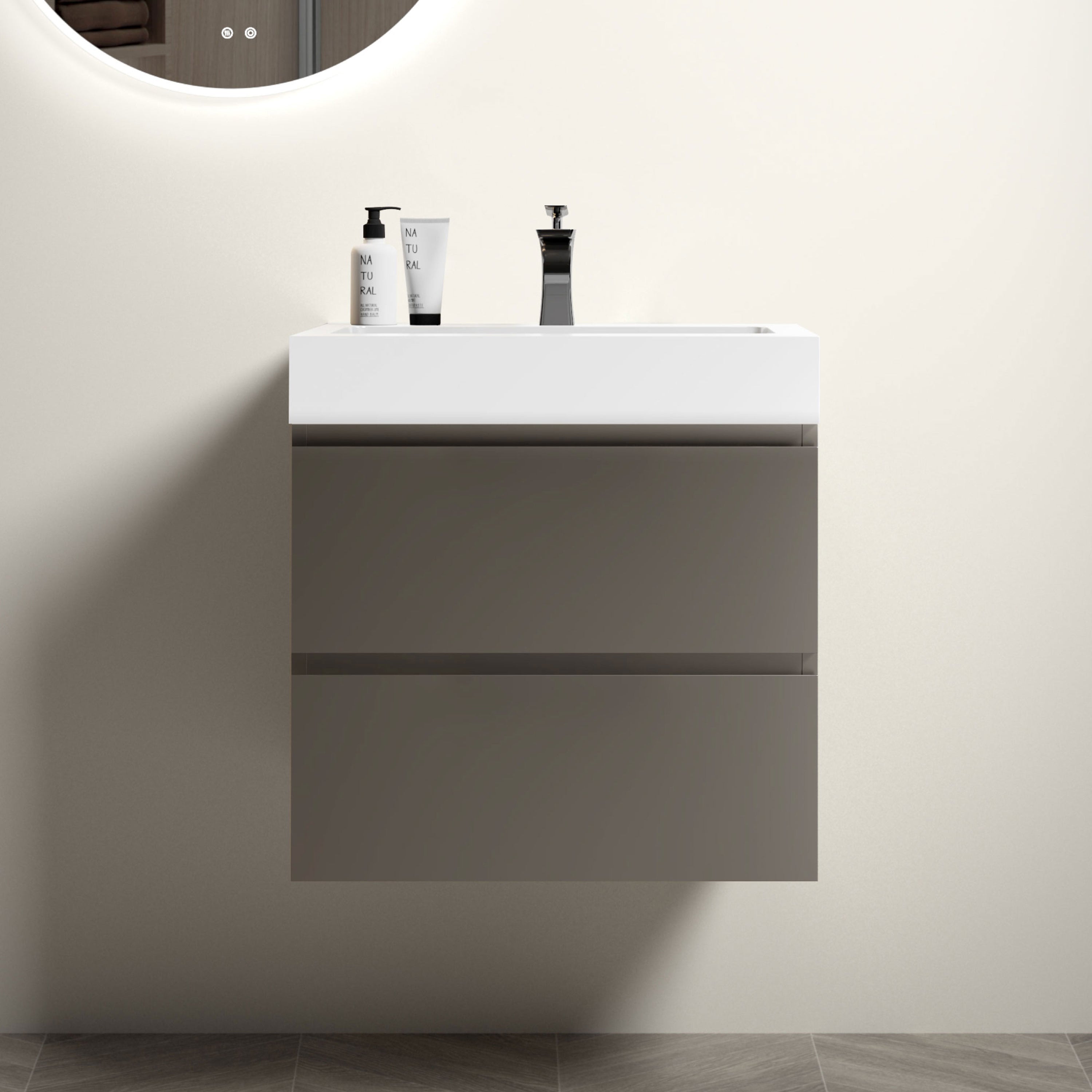 Alice 24' Gray Bathroom Vanity with Sink, Large Storage Wall Mounted Floating Bathroom Vanity for Modern Bathroom, One-Piece White Sink Basin without Drain and Faucet, Pre-assembled