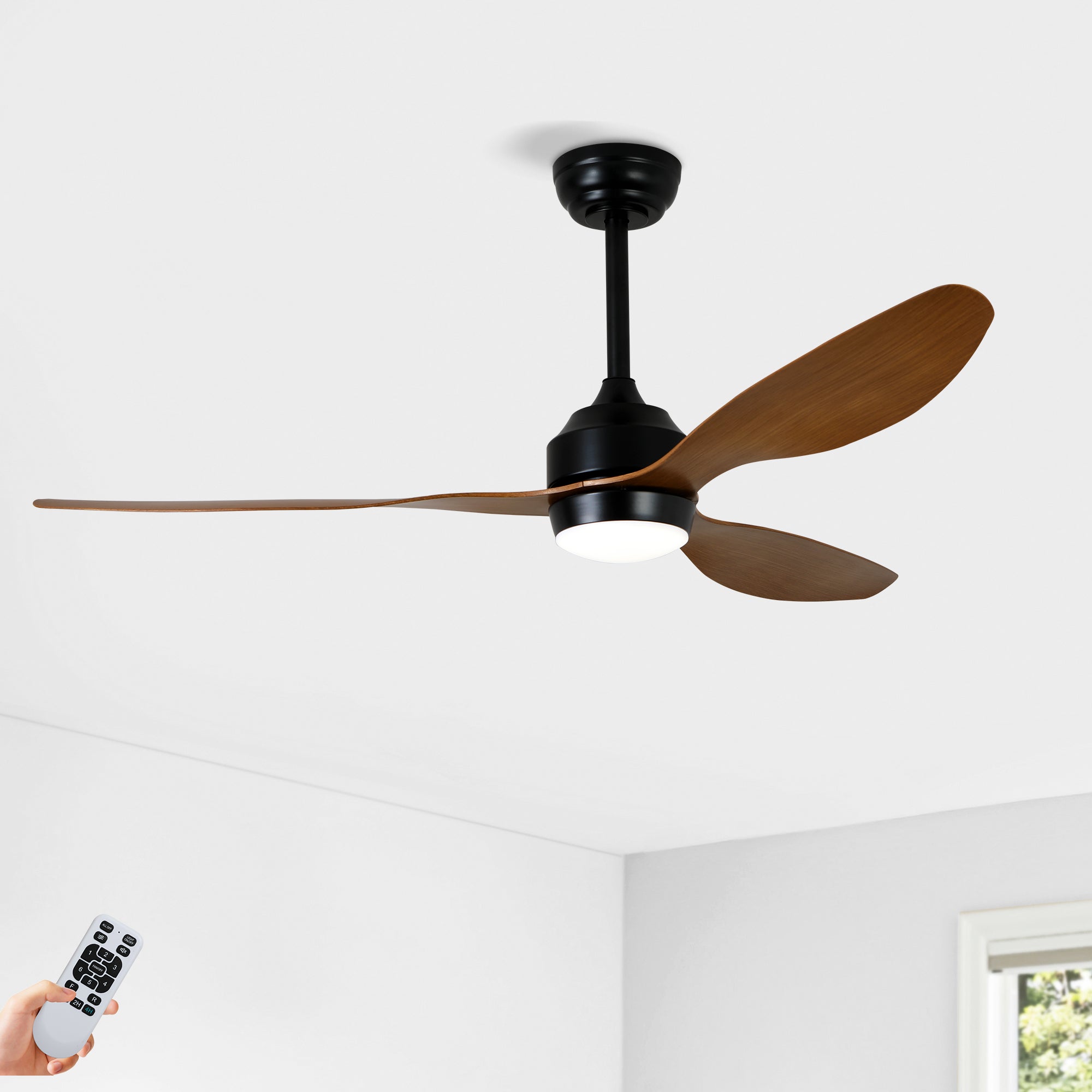 52' Ceiling Fan with Lights Quiet DC Motor 3 ABS Blade Ceiling Fans 6 Speed Levels,Reversible Ceiling Fan, for Patio Living Room, Bedroom, Office,Indoor. Matte Black + Walnut
