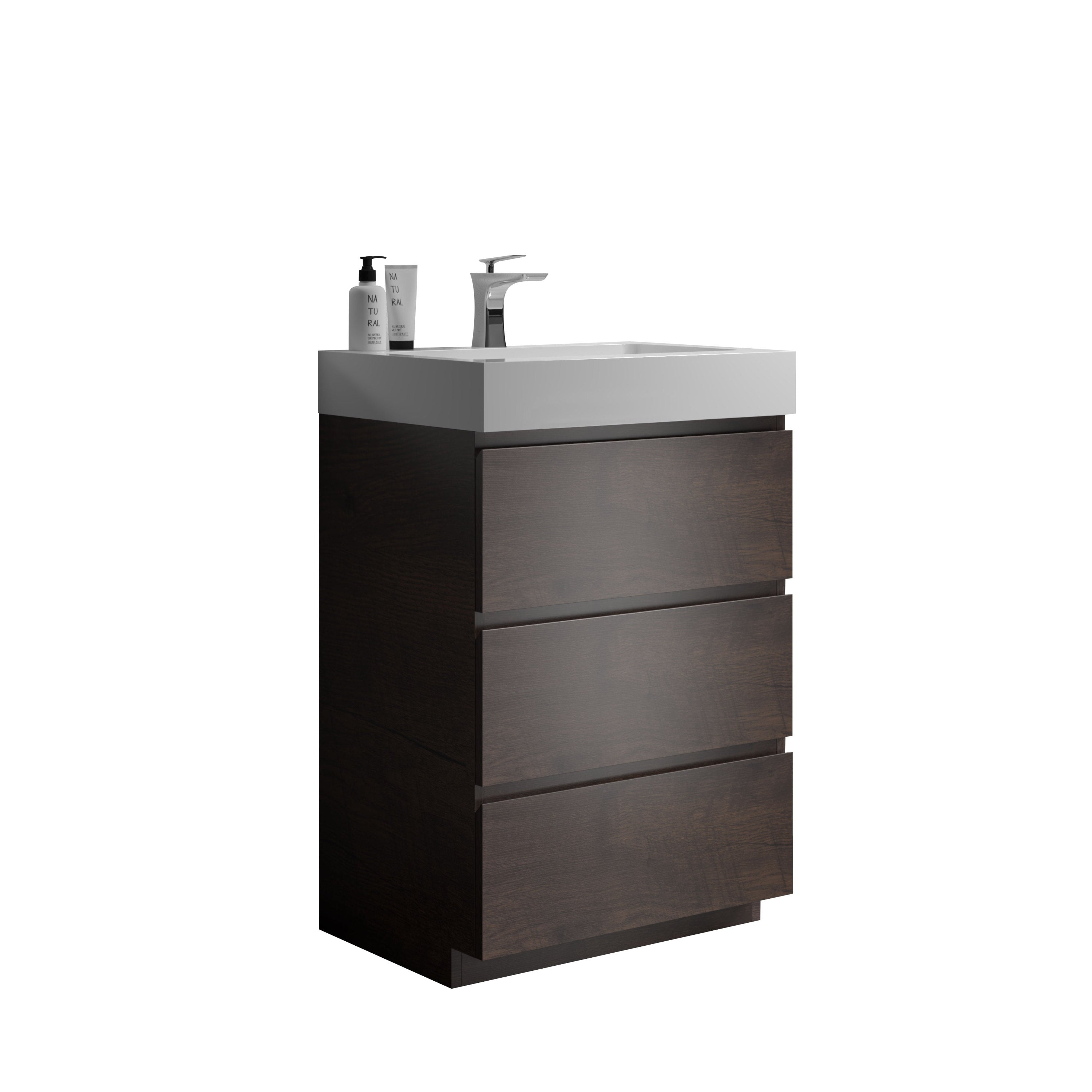 Alice 24' Walnut Bathroom Vanity with Sink, Large Storage, Freestanding Design, Rosewood Finish, 24-Inch