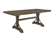 1pc Light Brown Finish Curved Metal Accents Trestle Base Rectangular Dining Table Wood Wooden Metal Furniture