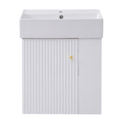 Modern Floating Bathroom Vanity with Ceramic Basin and Right Side Storage - 21.6 inch, White, MDF and Ceramic