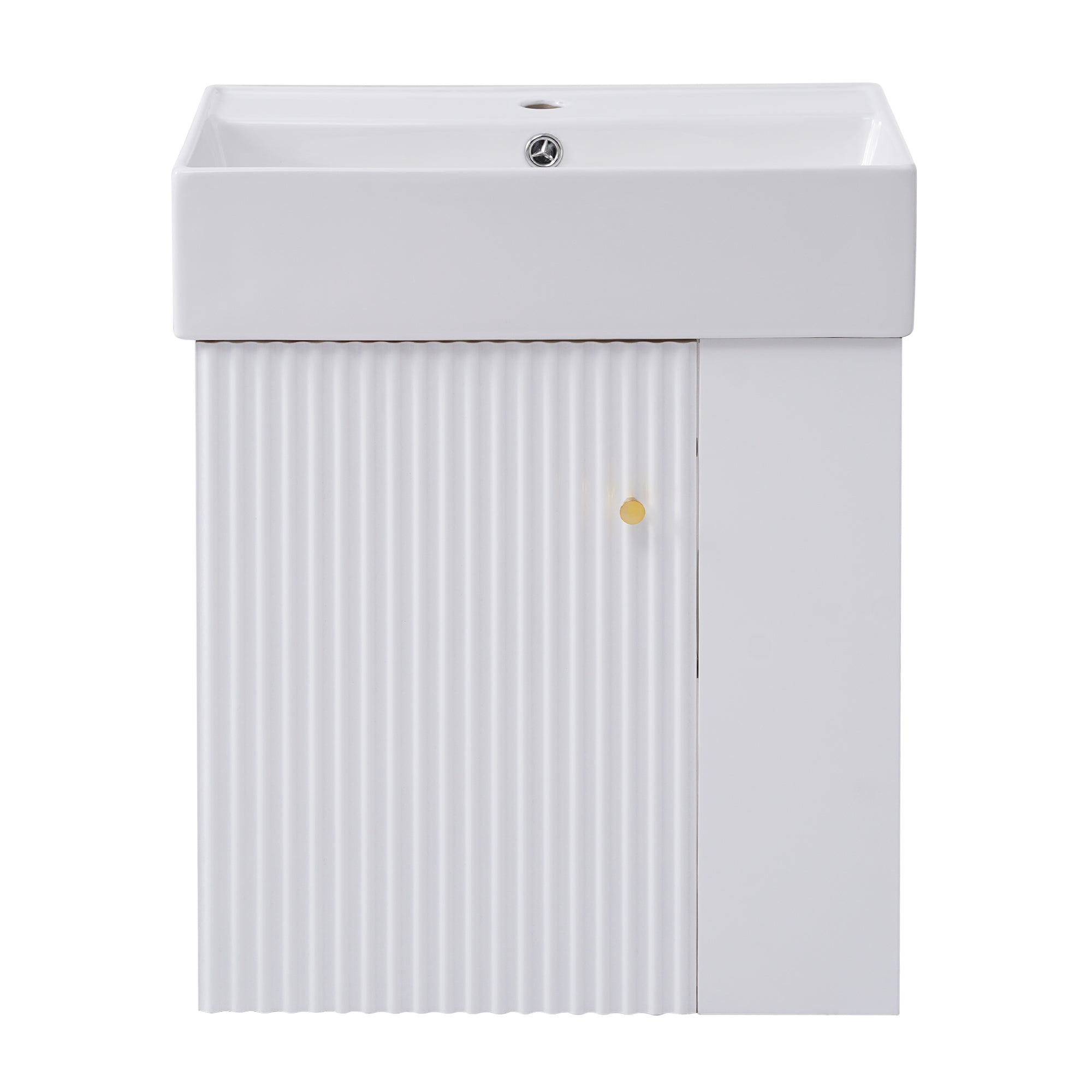 Modern Floating Bathroom Vanity with Ceramic Basin and Right Side Storage - 21.6 inch, White, MDF and Ceramic