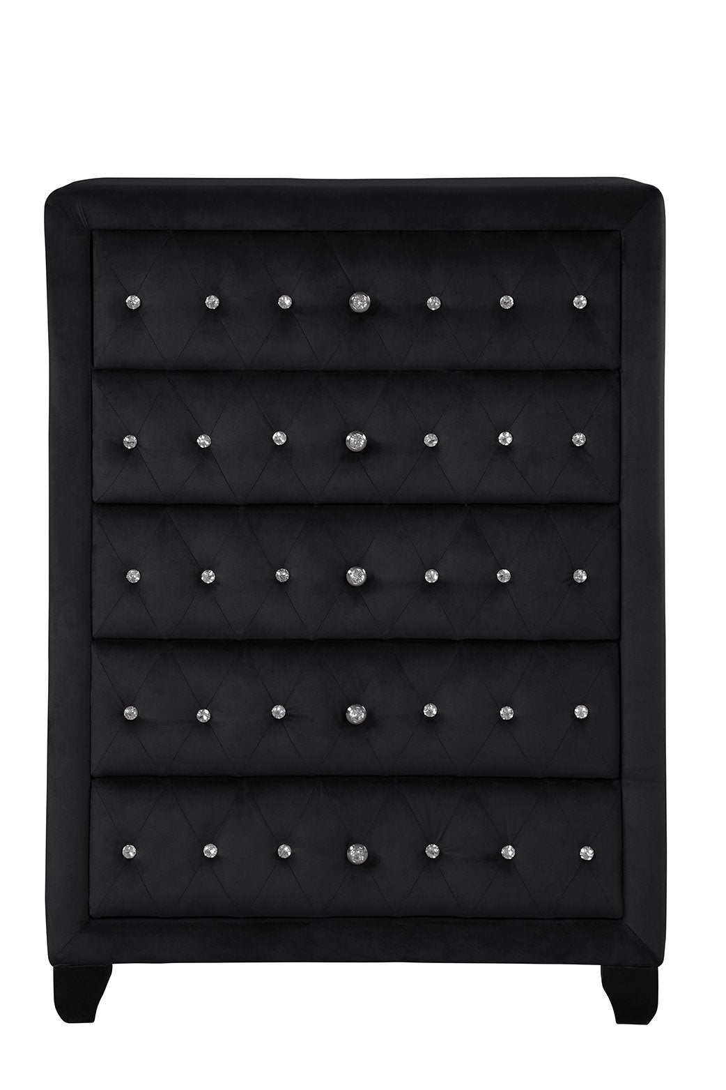 Sophia Modern Style Crystal Tufted Upholstery 5-Drawer Chest finished with Velvet Fabric made with Wood in Black same as 808857795083 (CA inventory)