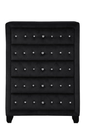 Sophia Modern Style Crystal Tufted Upholstery 5-Drawer Chest finished with Velvet Fabric made with Wood in Black same as 808857795083 (CA inventory)