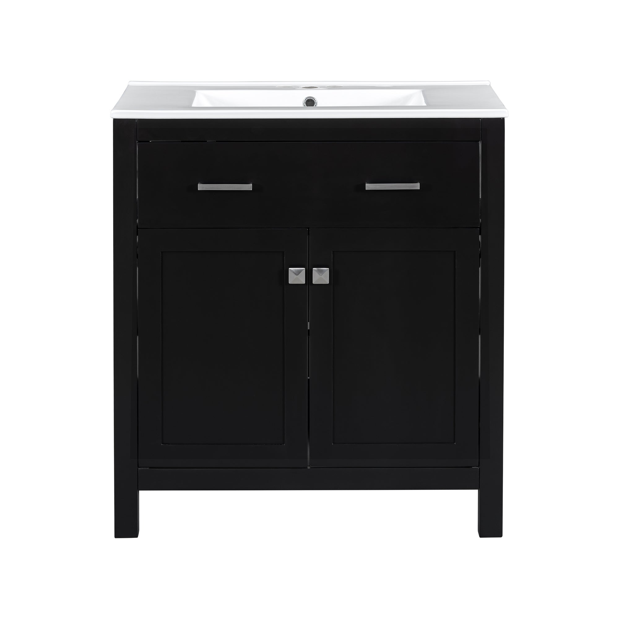 Modern Black 30 Inch Bathroom Vanity with Ceramic Sink and Soft Close Doors