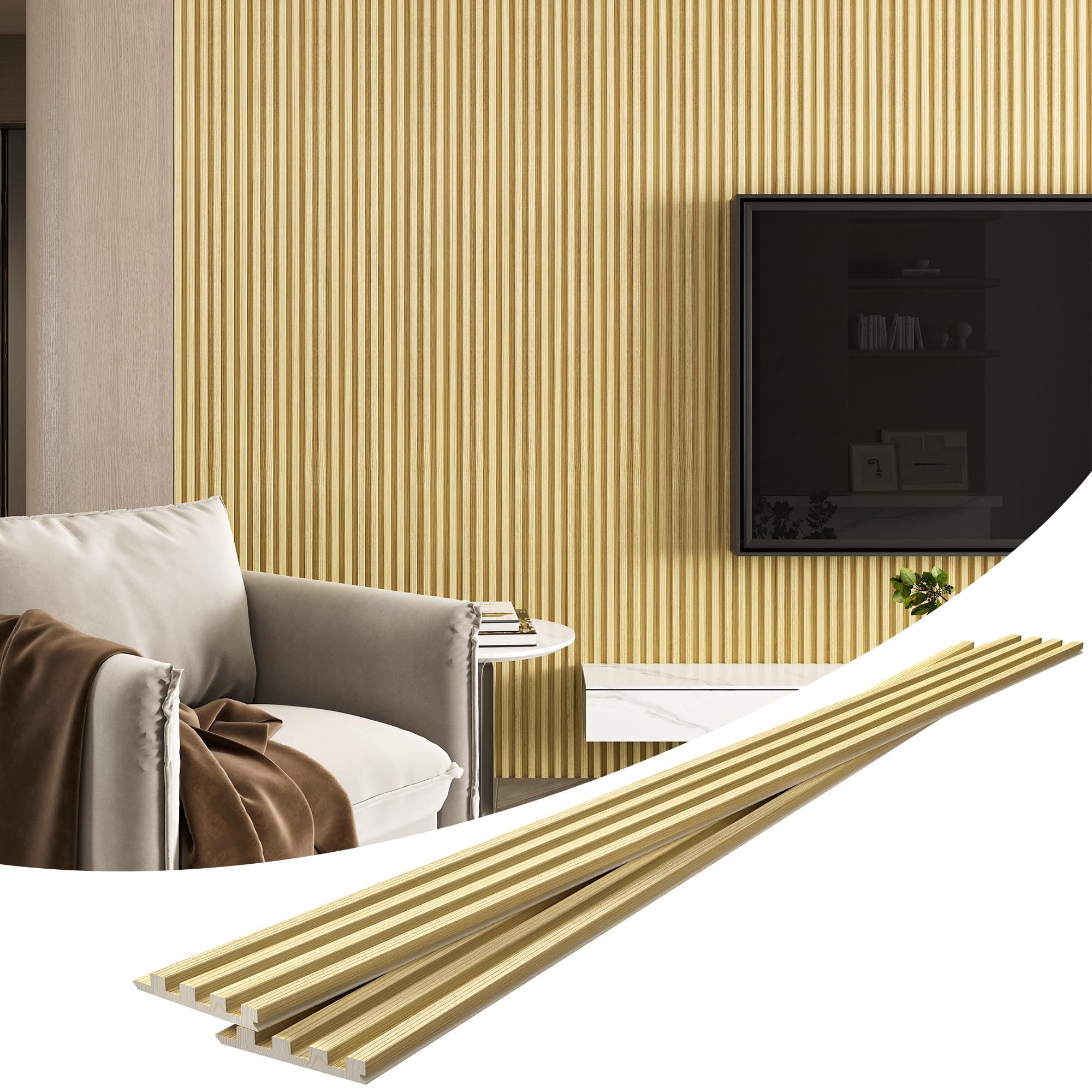 4 Packs 94.5' x 5.7' Solid Wood Panels for Wall,Acoustic Wood Slat Wall Panels for Interior Wall Decor,TV Background,Living Room (Oak)