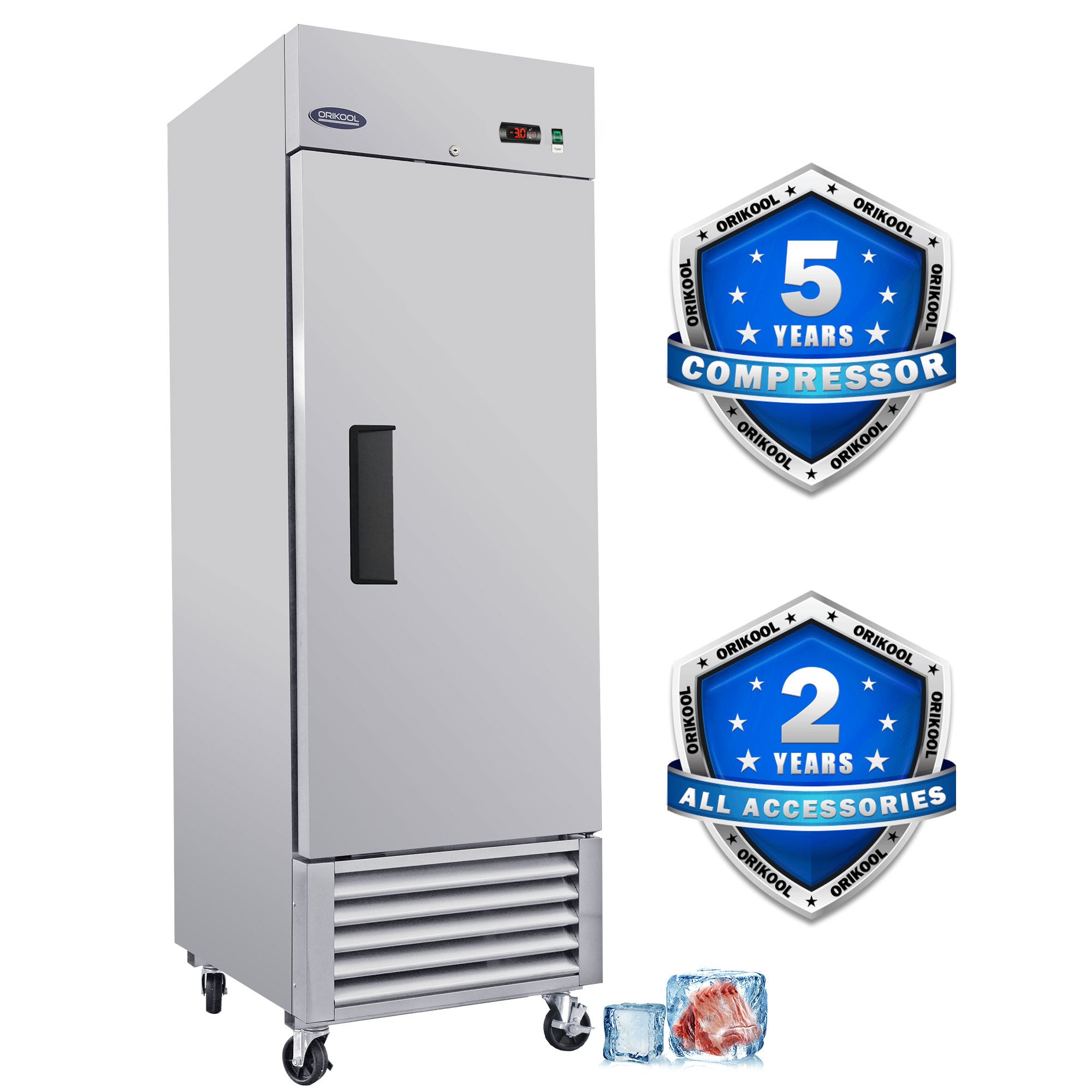 ORIKOOL 27' Commercial Freezer 23 Cu.ft with 1 Solid Door Reach-In Freezers Stainless Steel ETL Approved Upright Freeze Storage
