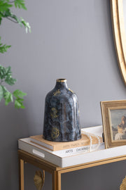 D6.7x10.2' Blue and Gold Decorative Glass Flower Vase